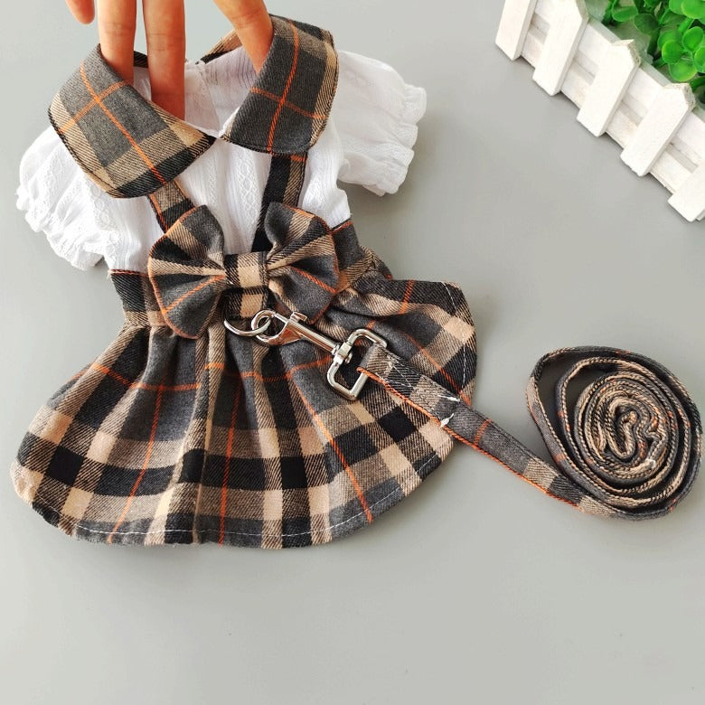 Checkered Dog Dress with Matching Leash