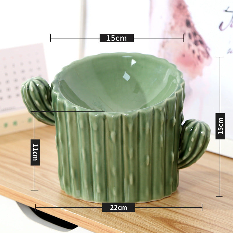 Ceramic Cactus Dog/Cat Feeding Bowl
