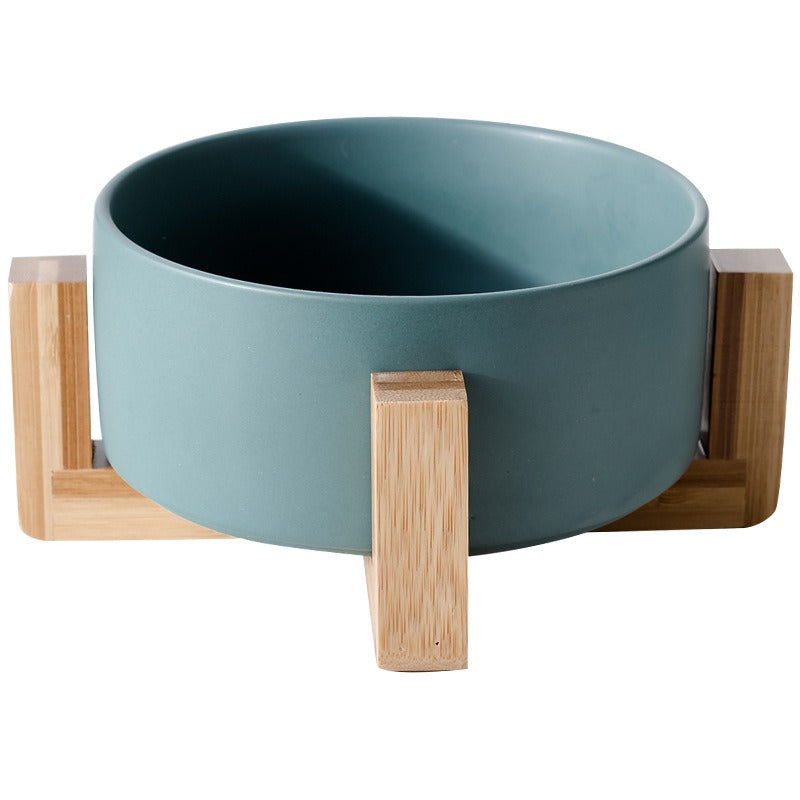Ceramic Pet Bowl, Water, Feeding, Non-Slip, Wooden Frame, Anti Overturning