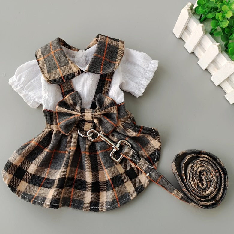 Checkered Dog Dress with Matching Leash