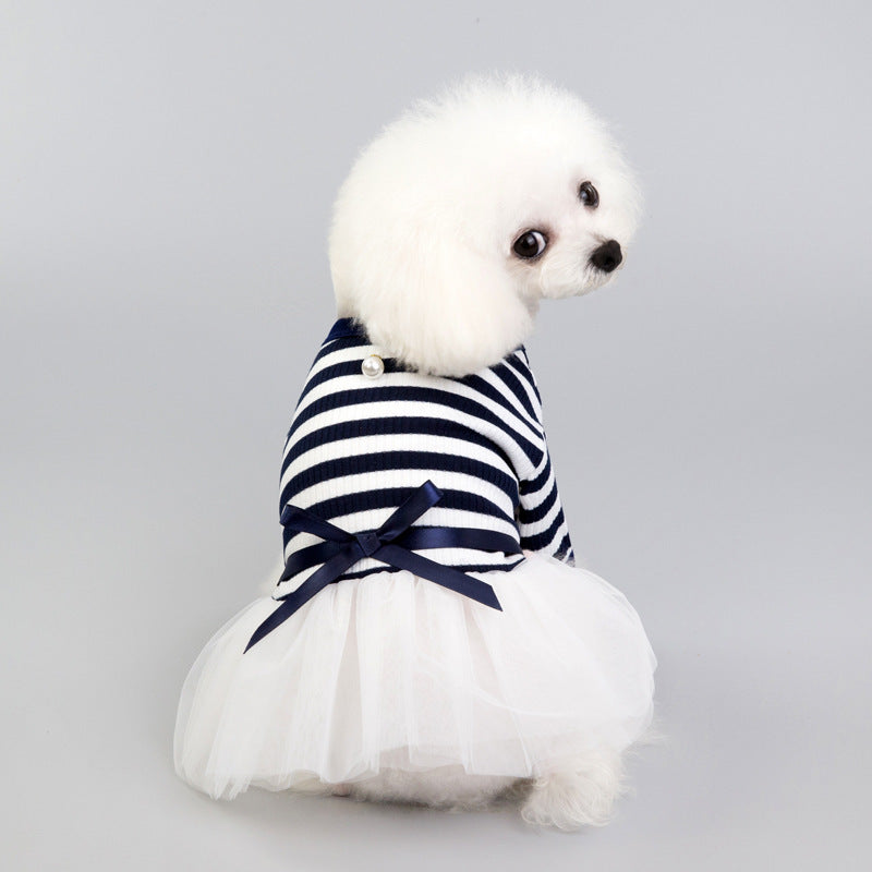 Dog Stripped Dress with Skirt