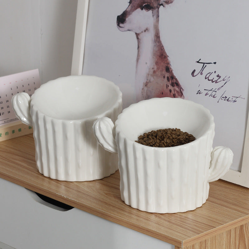 Ceramic Cactus Dog/Cat Feeding Bowl