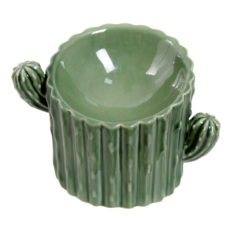 Ceramic Cactus Dog/Cat Feeding Bowl