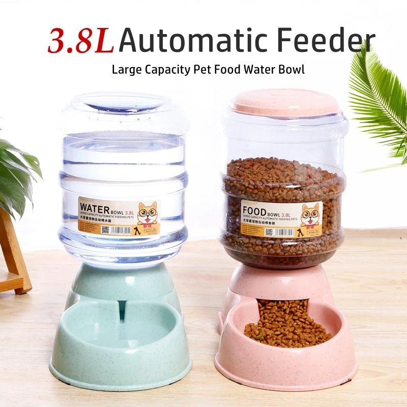 Large Capacity 3.8L Pet Feeder, Automatic Water Basin