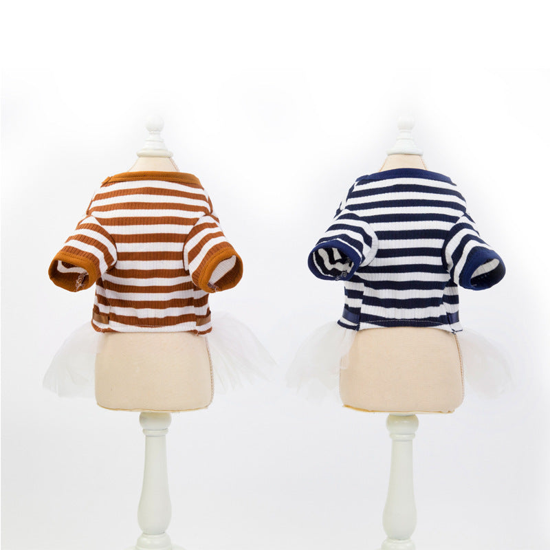 Dog Stripped Dress with Skirt