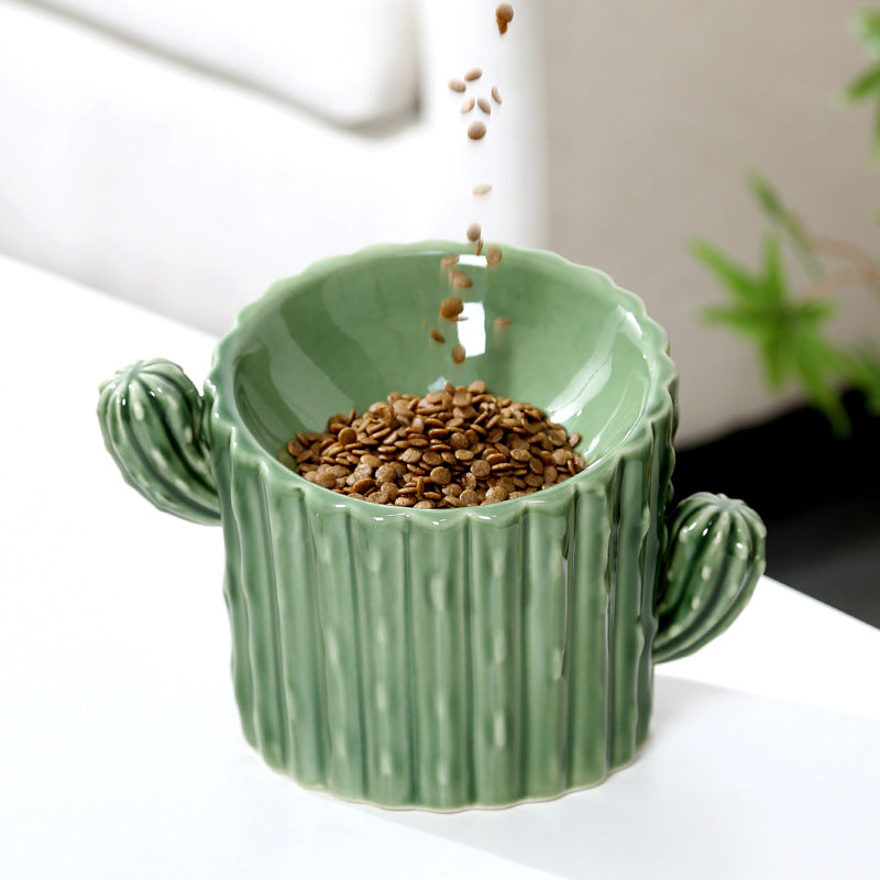 Ceramic Cactus Dog/Cat Feeding Bowl