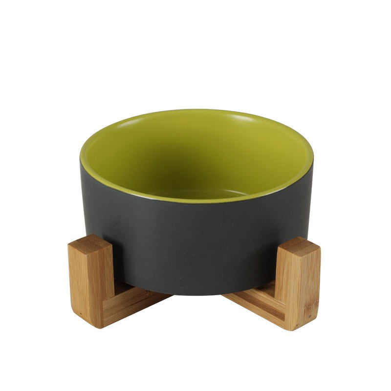 Ceramic Pet Bowl, Water, Feeding, Non-Slip, Wooden Frame, Anti Overturning