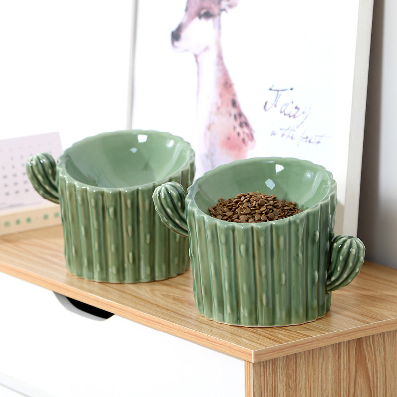 Ceramic Cactus Dog/Cat Feeding Bowl