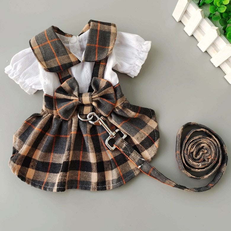 Checkered Dog Dress with Matching Leash