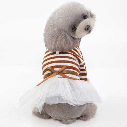 Dog Stripped Dress with Skirt