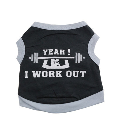 Cotton Weightlifting Dog T-Shirt, "Yeah! I Workout"