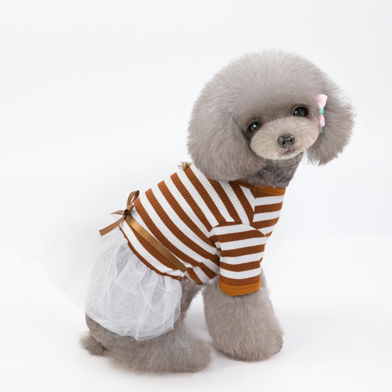 Dog Stripped Dress with Skirt