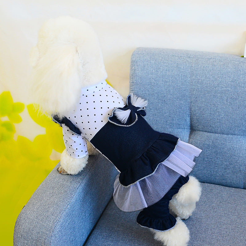 Denim Skirt, Bow Princess Mesh Tutu Dog Skirt