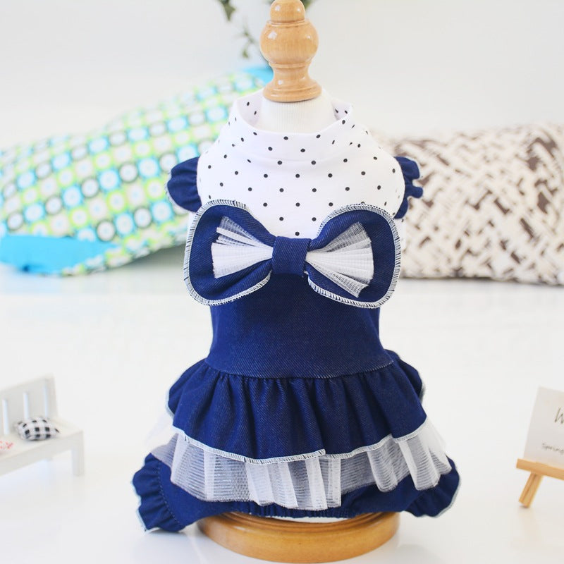 Denim Skirt, Bow Princess Mesh Tutu Dog Skirt