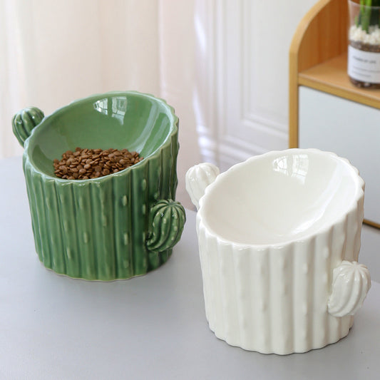 Ceramic Cactus Dog/Cat Feeding Bowl