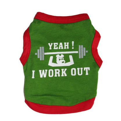 Cotton Weightlifting Dog T-Shirt, "Yeah! I Workout"