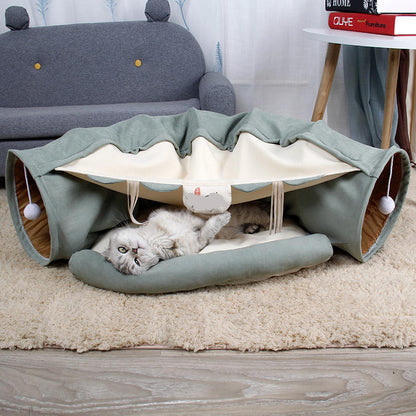 Foldable Cat Tunnel, Cat Villa Detachable Bed