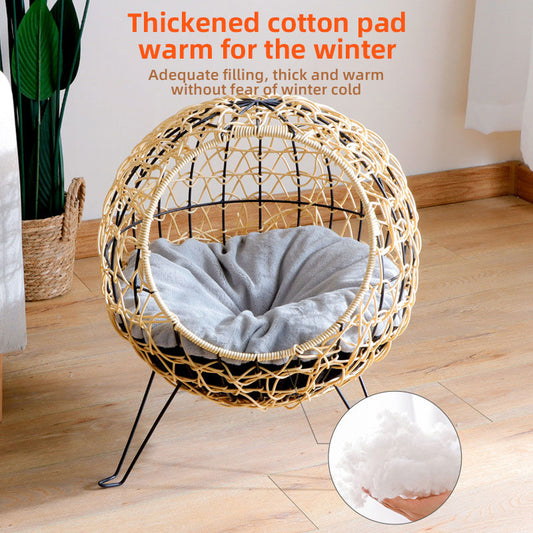 Cat Nest, Semi Closed Rattan Woven Cat Bed