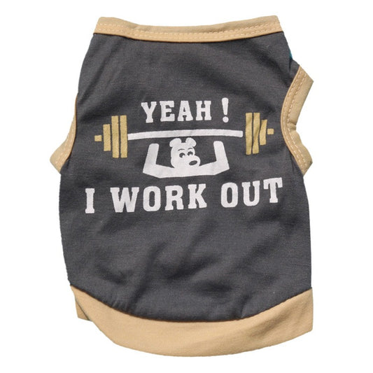 Cotton Weightlifting Dog T-Shirt, "Yeah! I Workout"