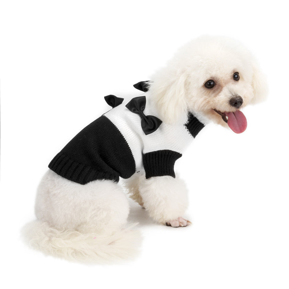 Black and White Dog Sweater with Bows