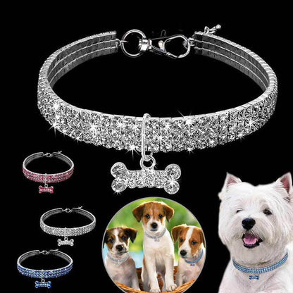 Bling Pet Dog Collar with Bone Pendant, For Small Medium Dogs