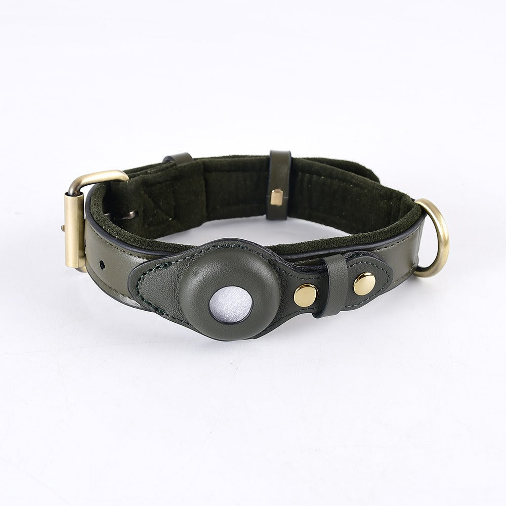 Leather Collar with Apple Airtag Cutout / Leather Dog Leash