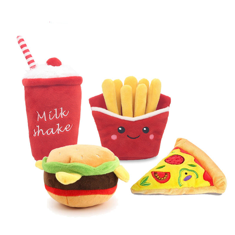 Fast Food Plush Dog Toy, Hamburger, French Fries, Pizza, Milkshake Cup