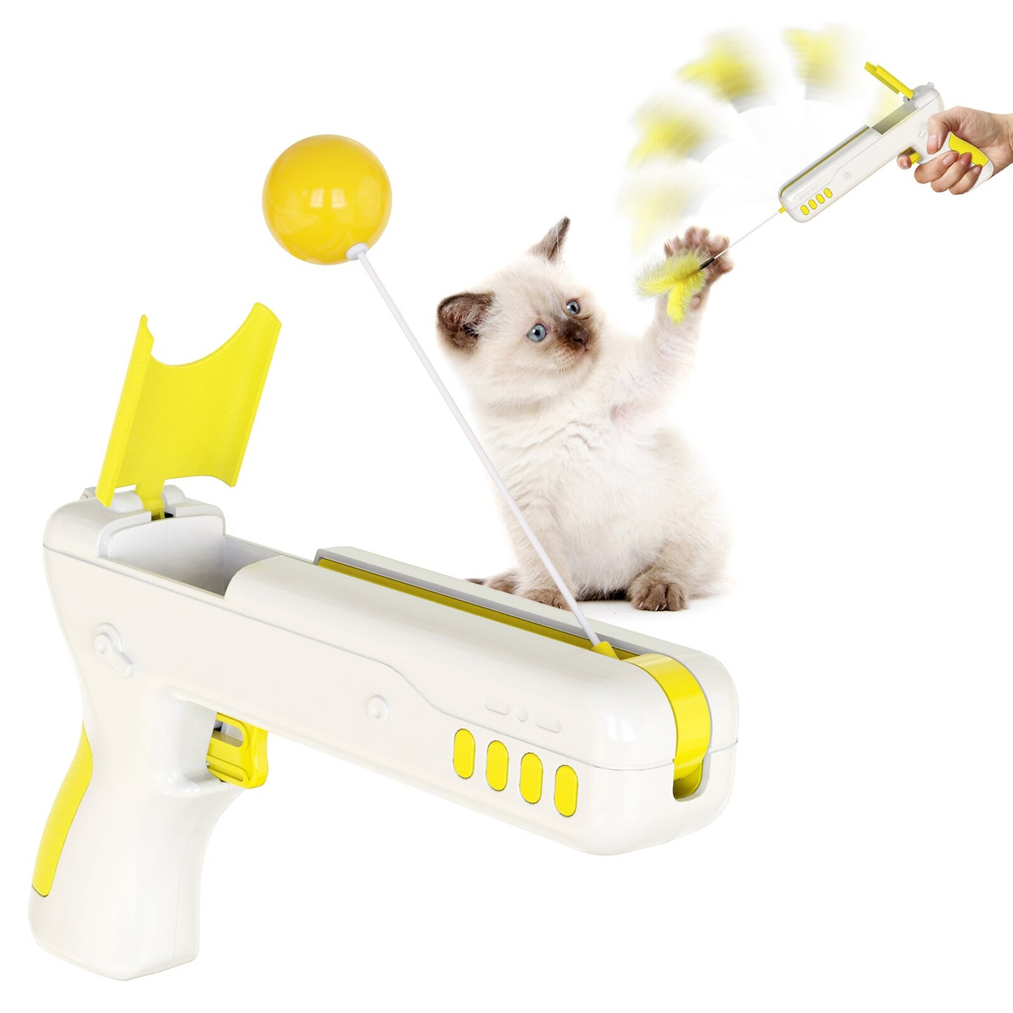 Cat Toy with Feather & Ball, Cat Stick Gun