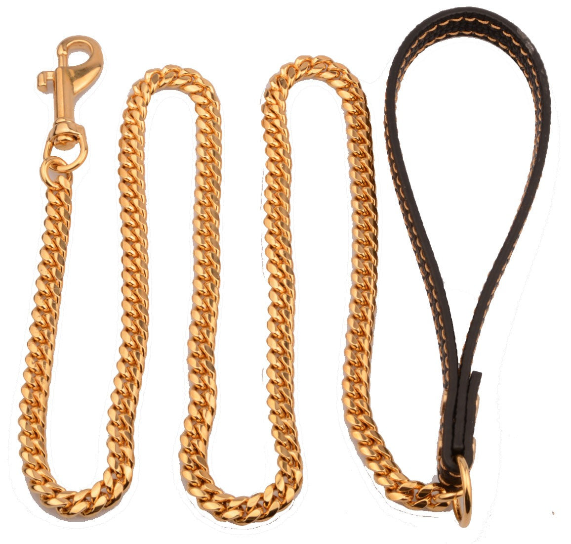 Cuban Link Style Stainless Steel and Leather Traction Leash