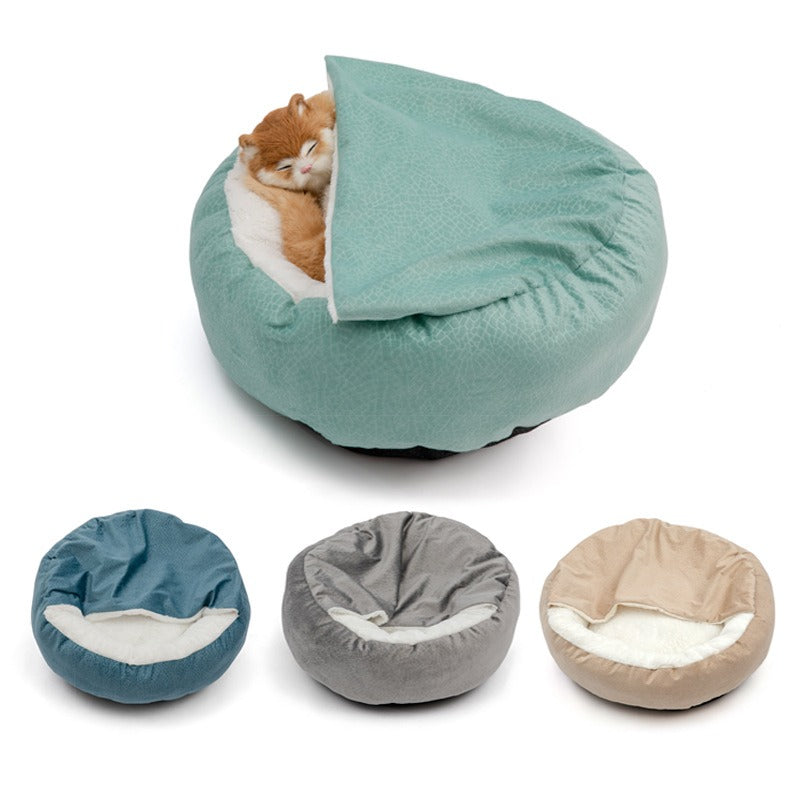 Round, Luxury Cat Bed with Built in Cover