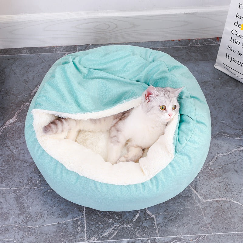 Round, Luxury Cat Bed with Built in Cover