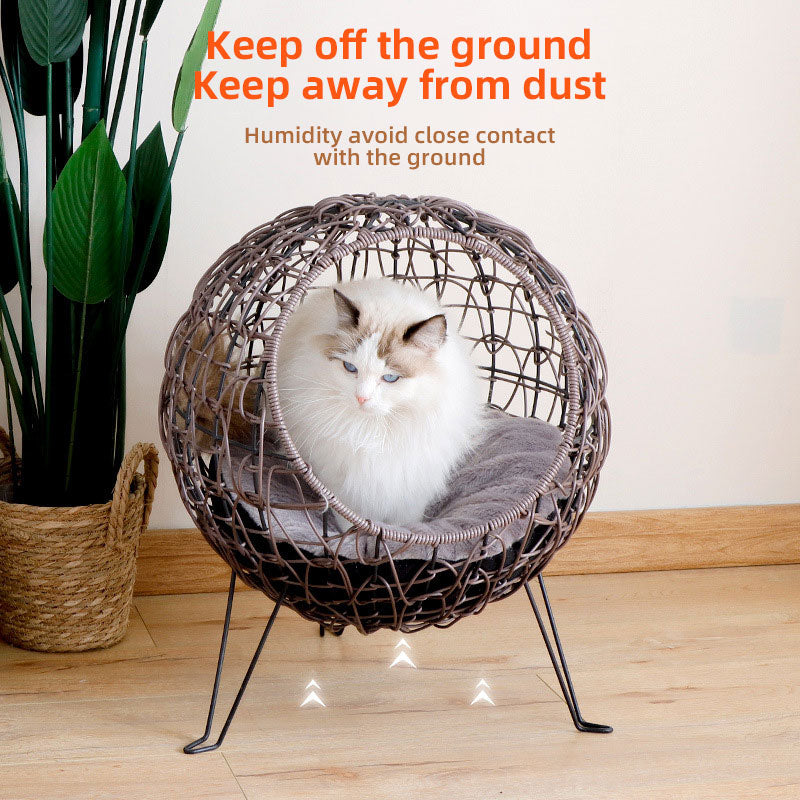 Cat Nest, Semi Closed Rattan Woven Cat Bed