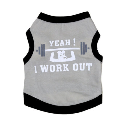 Cotton Weightlifting Dog T-Shirt, "Yeah! I Workout"