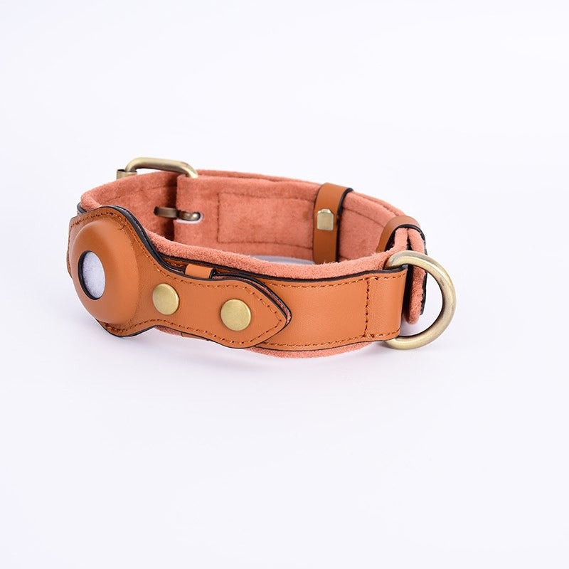 Leather Collar with Apple Airtag Cutout / Leather Dog Leash