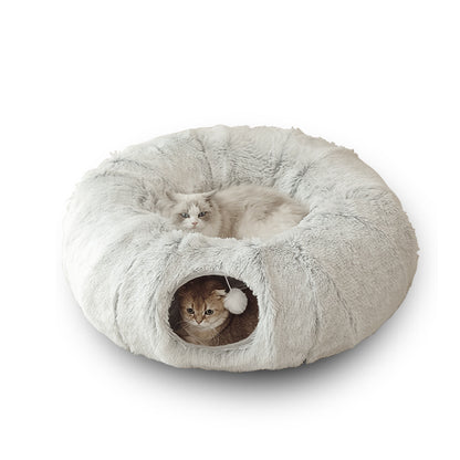 2-in-1 Cat Bed, Interactive Plush Cat Tunnel Bed