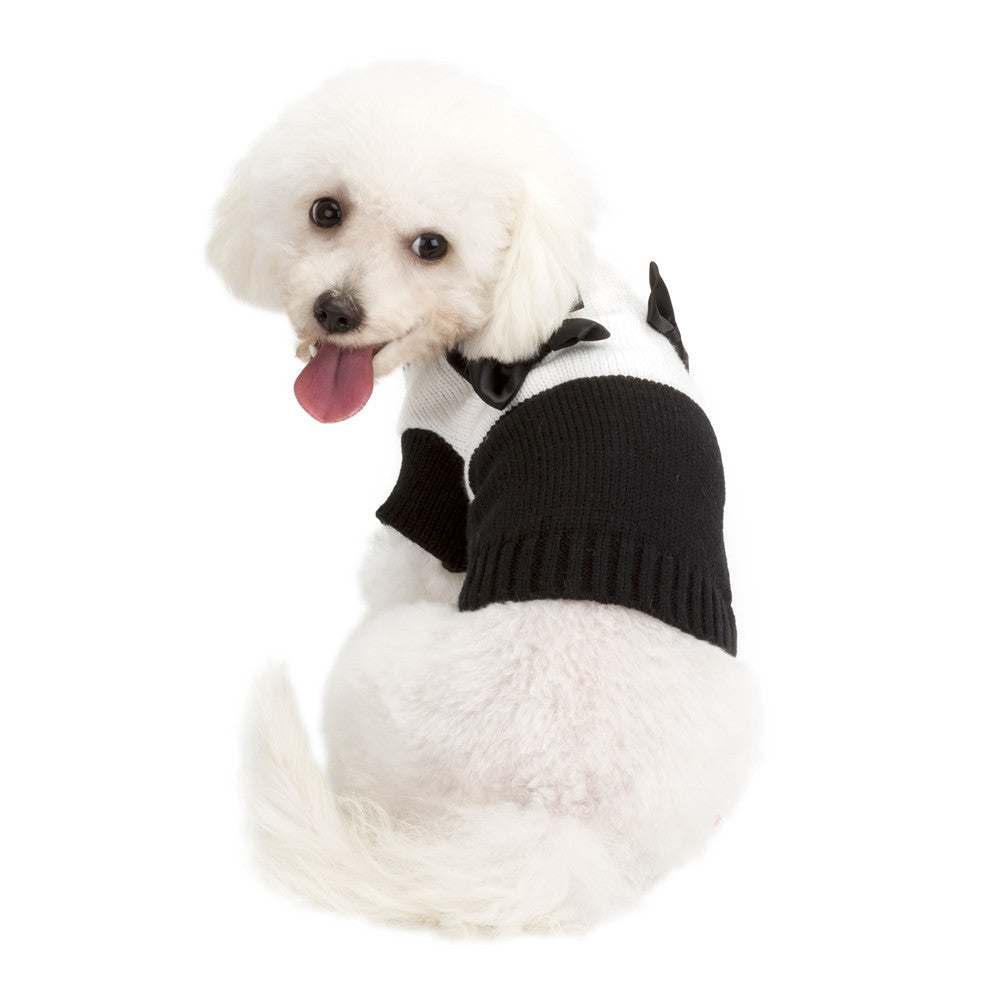 Black and White Dog Sweater with Bows