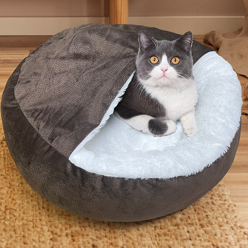 Round, Luxury Cat Bed with Built in Cover