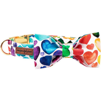 Unique Style Paws Valentine Colorful Heart Dog Collar with Bow Tie Pet Dog Collar for Large Medium Small Dog